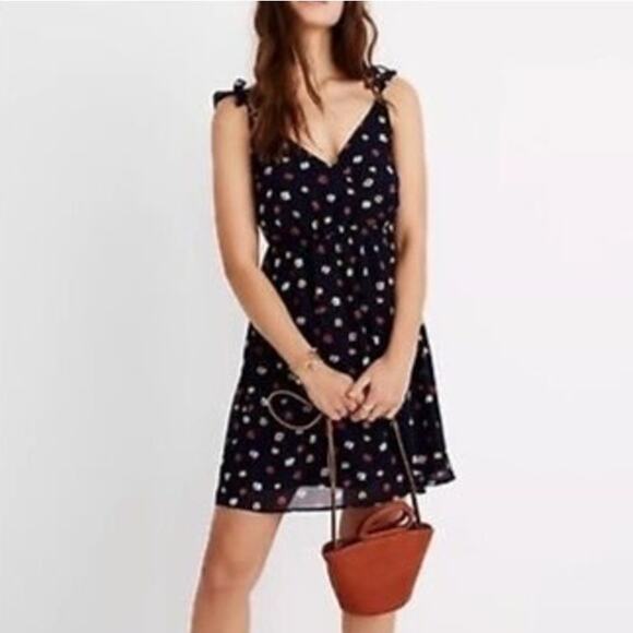 Madewell Ruffle Strap Mini Dress in Navy Confetti Floral Print Size 2 - Picture 1 of 8